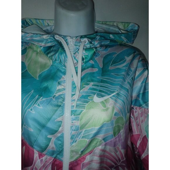 Nike Womens S Windbreaker Jacket Tropical Print Hooded Lightweight Polyester - Picture 3 of 7
